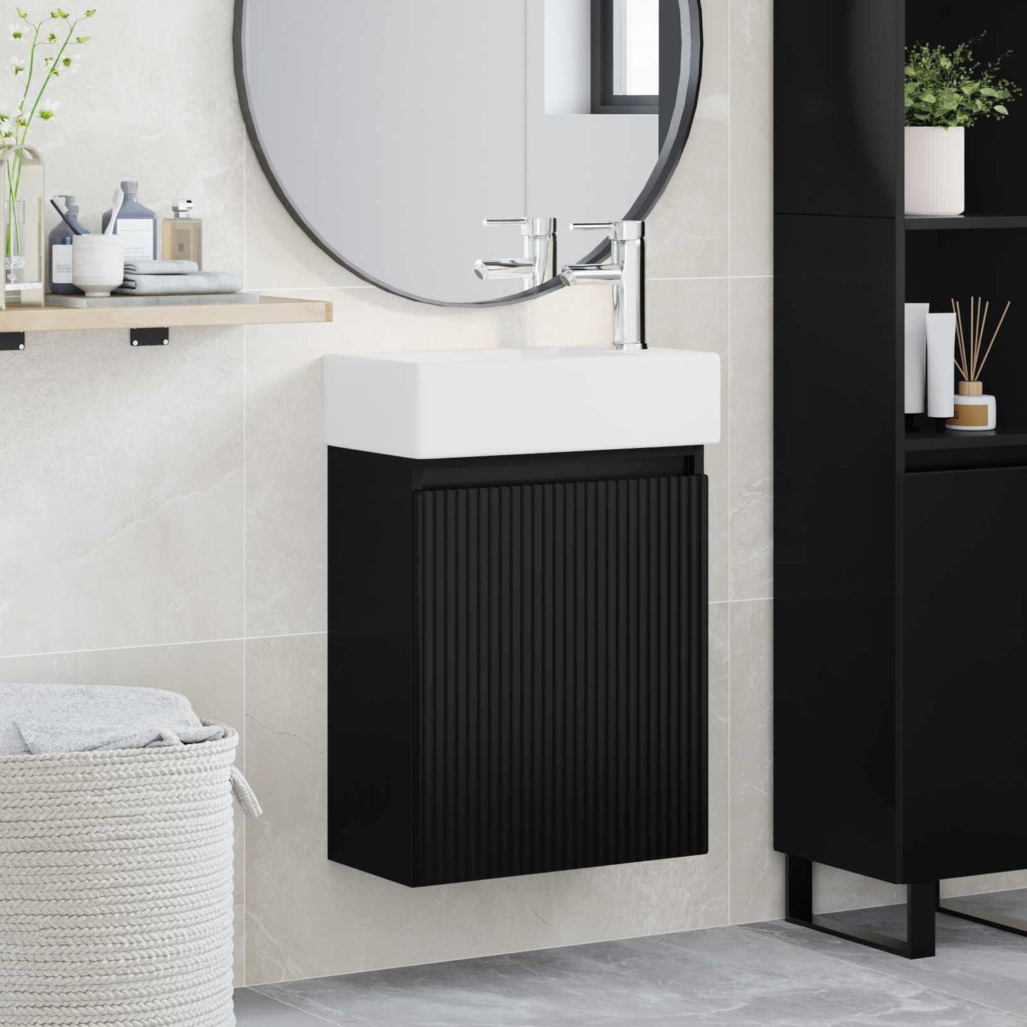 vidaXL Μονάδα μπάνιου με βρύση Μαύρο 45,5 x 22,5 x 84 εκ