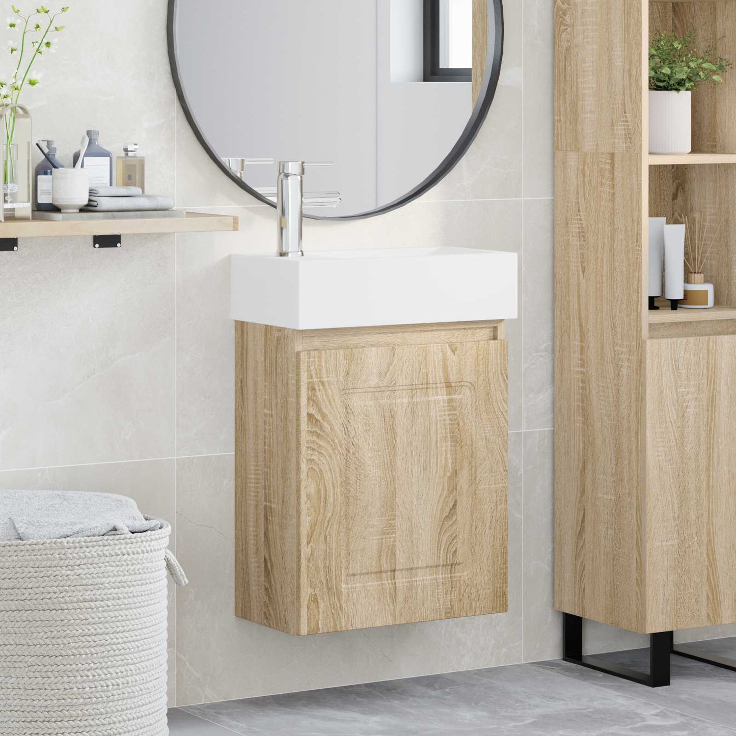 vidaXL Μονάδα μπάνιου με βρύση Sonoma Δρυς 45,5 x 22,5 x 84 εκ