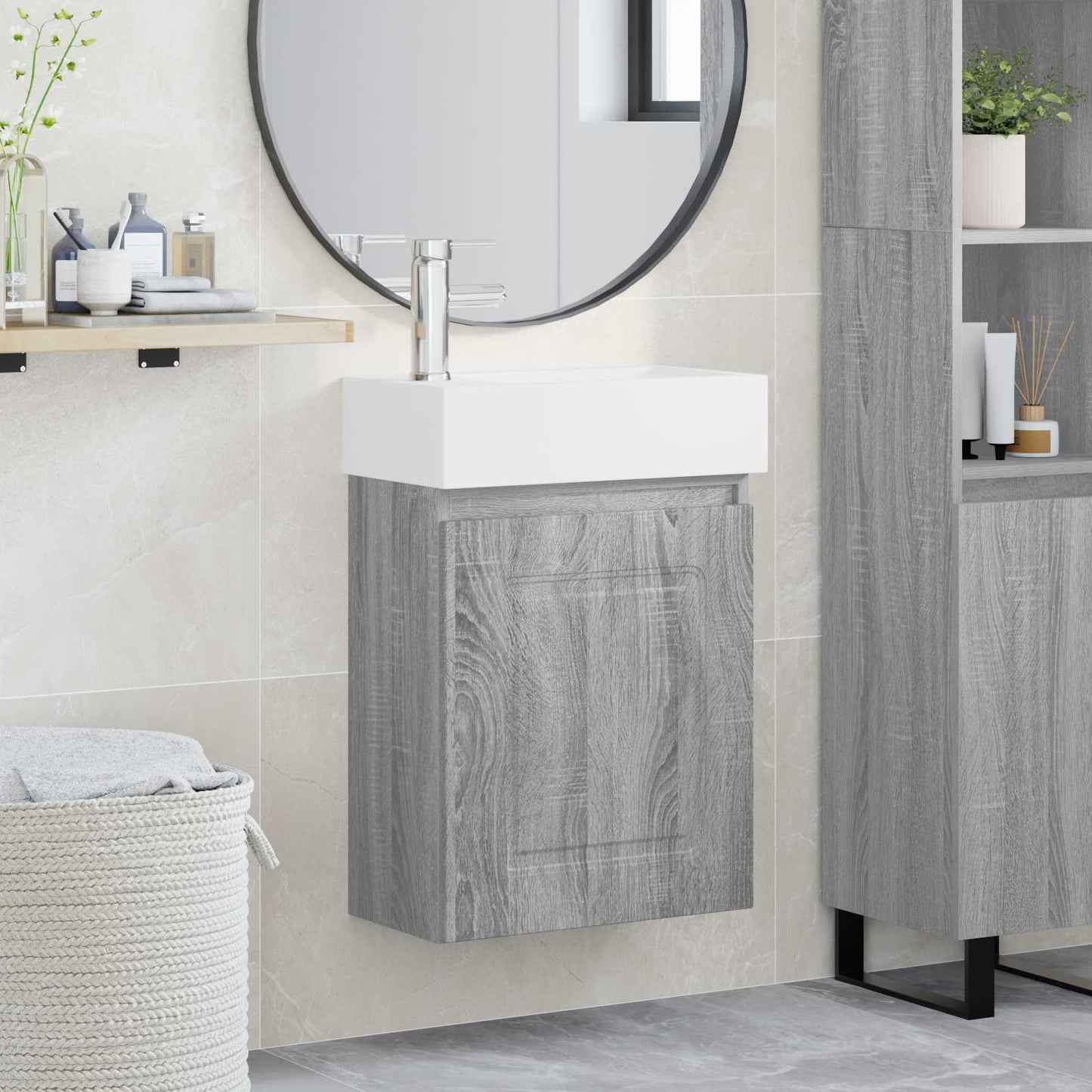 vidaXL Μονάδα μπάνιου με βρύση Γκρι Sonoma 45,5 x 22,5 x 84 εκ