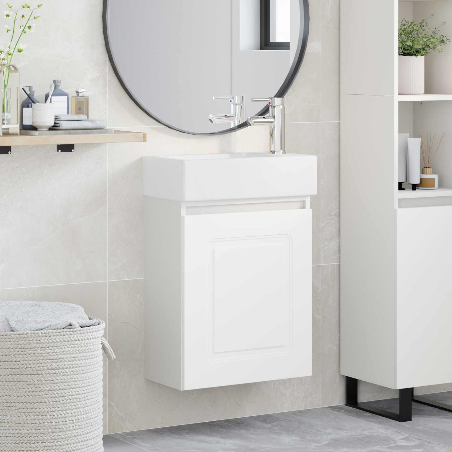 vidaXL Μονάδα μπάνιου με βρύση Λευκό 45,5 x 22,5 x 84 εκ