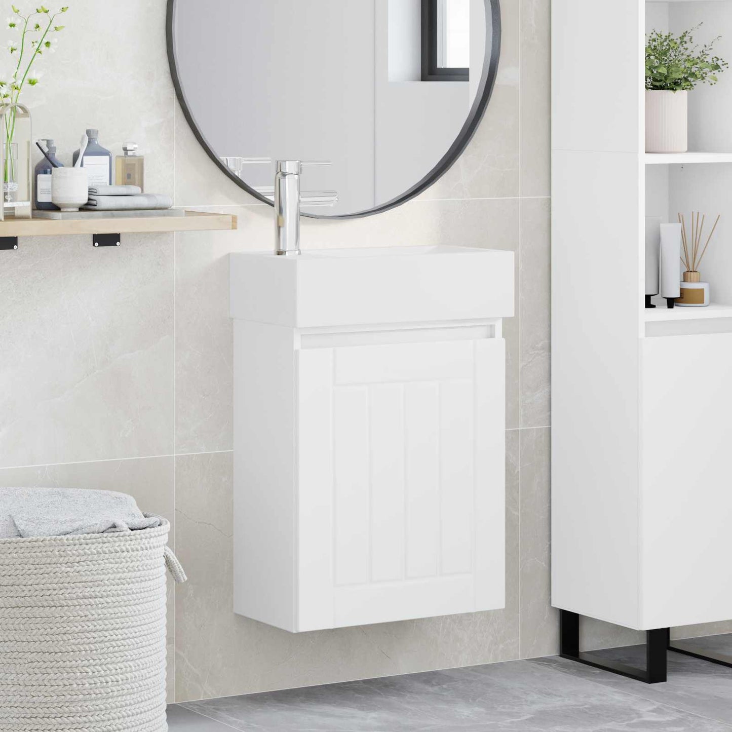 vidaXL Μονάδα μπάνιου με βρύση Λευκό 45,5 x 25,5 x 84 εκ