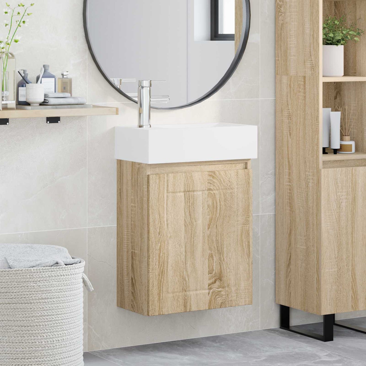 vidaXL Μονάδα μπάνιου με βρύση Sonoma Δρυς 45,5 x 25,5 x 84 εκ