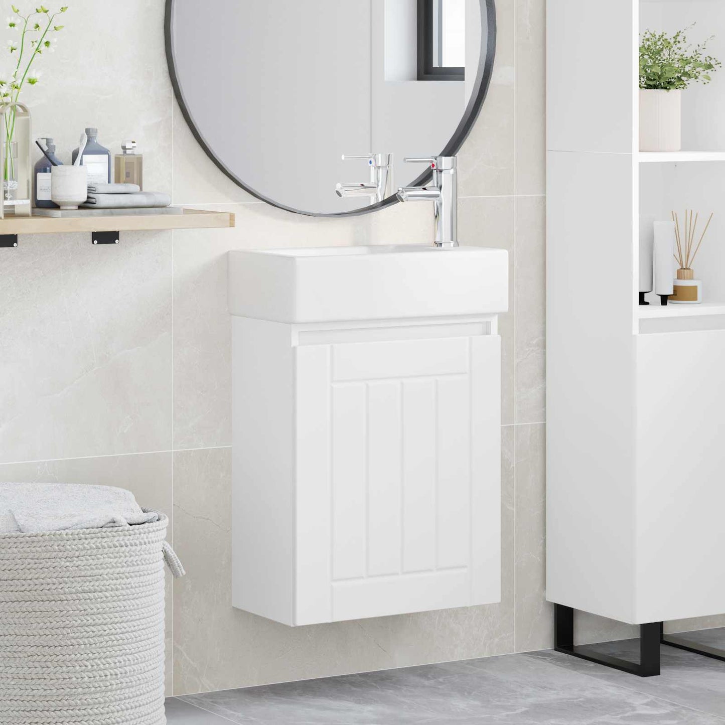 vidaXL Μονάδα μπάνιου με βρύση Λευκό 45,5 x 25,5 x 84 εκ
