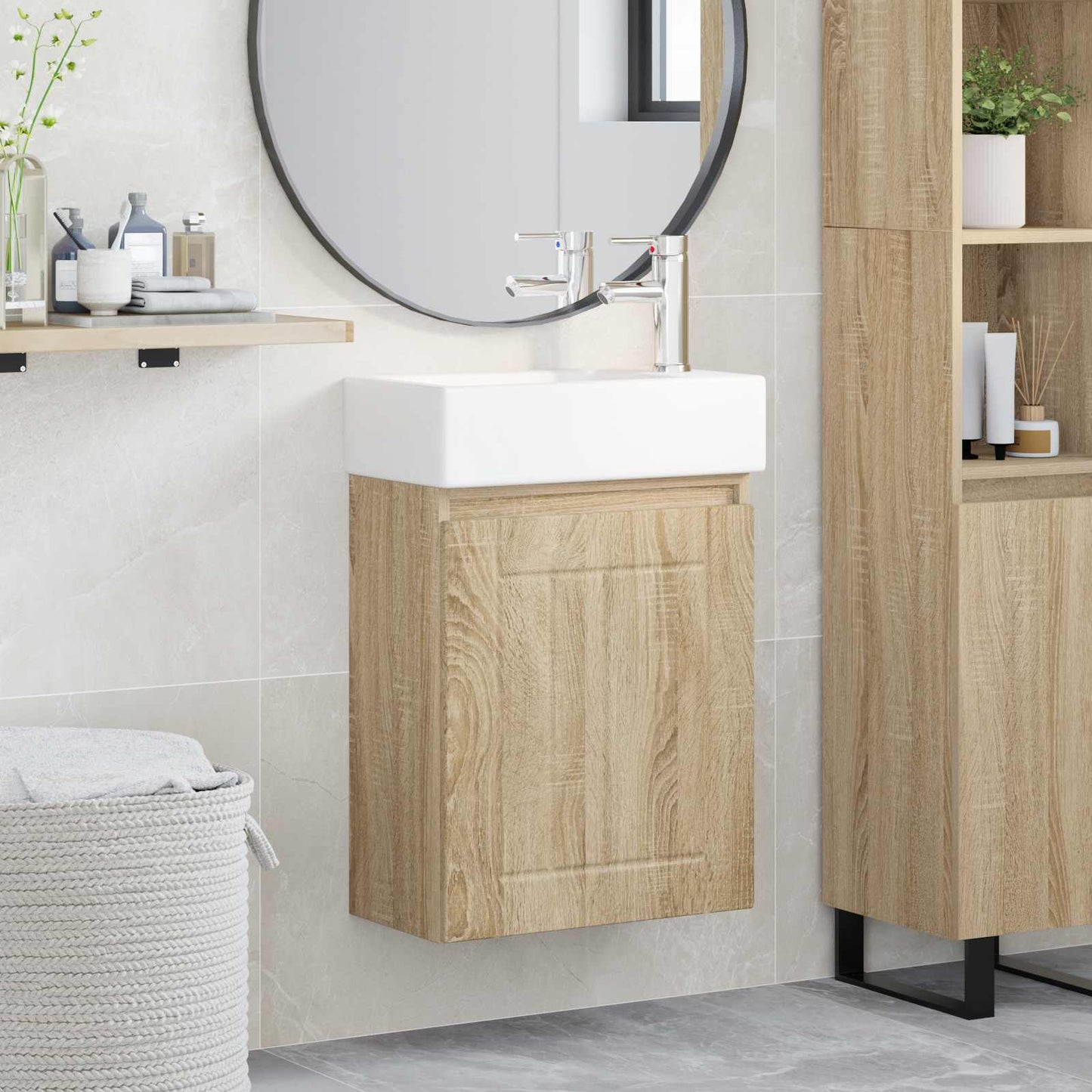 vidaXL Μονάδα μπάνιου με βρύση Sonoma Δρυς 45,5 x 25,5 x 84 εκ