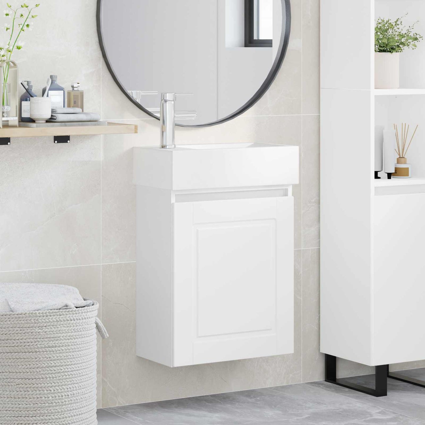 vidaXL Μονάδα μπάνιου με βρύση Λευκό 45,5 x 22,5 x 84 εκ