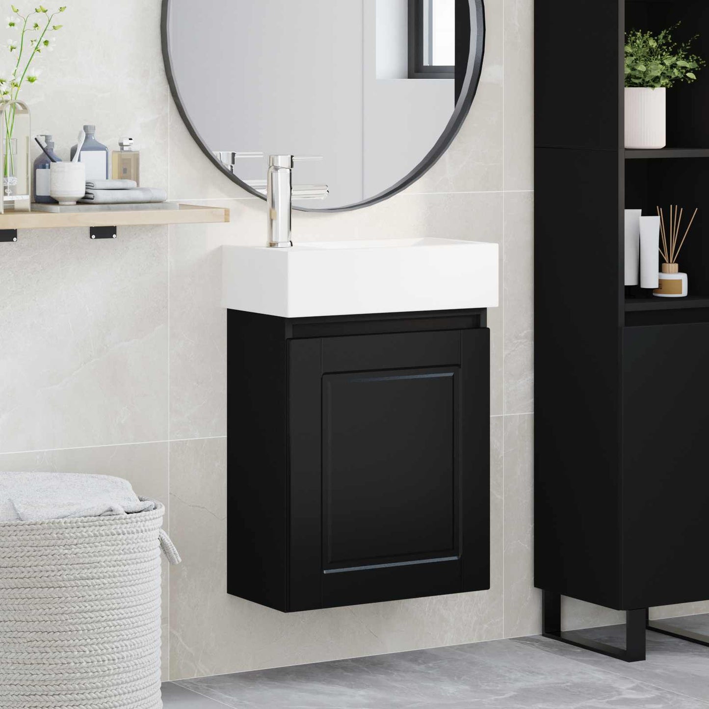 vidaXL Μονάδα μπάνιου με βρύση Μαύρο 45,5 x 22,5 x 84 εκ
