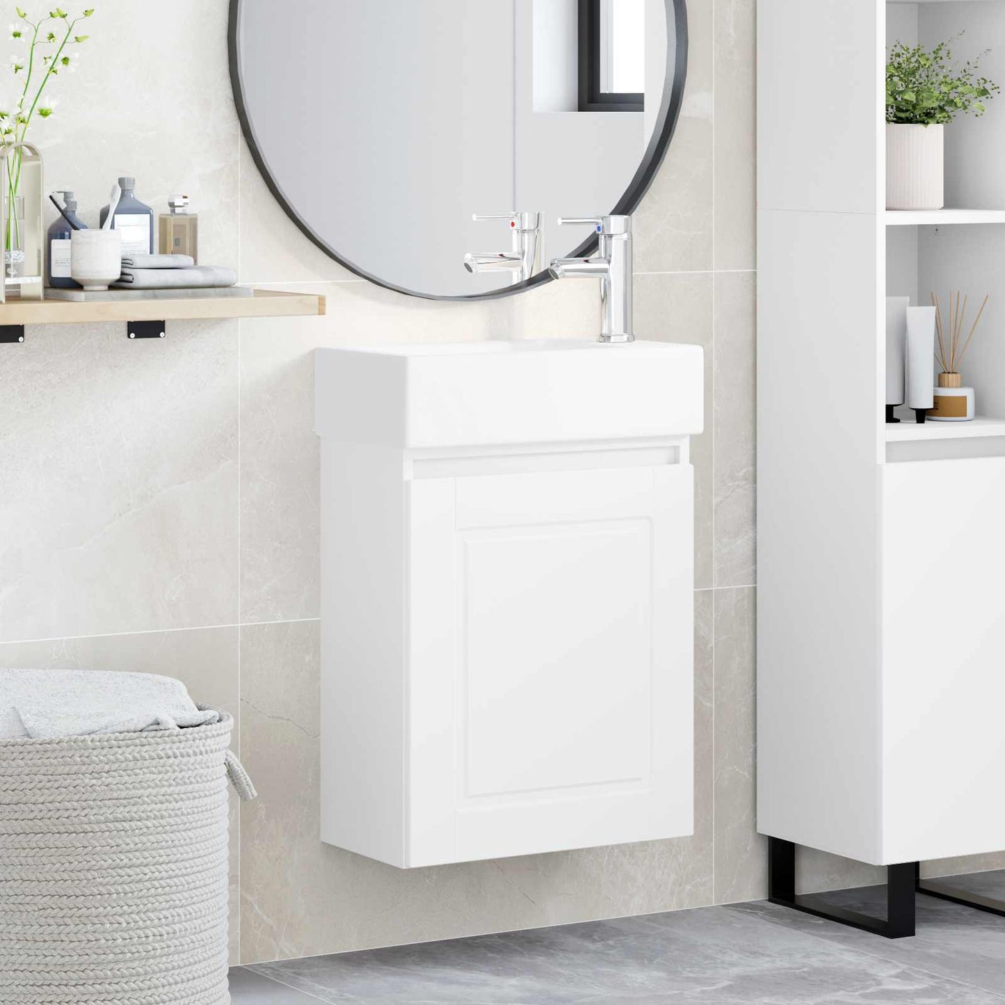 vidaXL Μονάδα μπάνιου με βρύση Λευκό 45,5 x 22,5 x 84 εκ