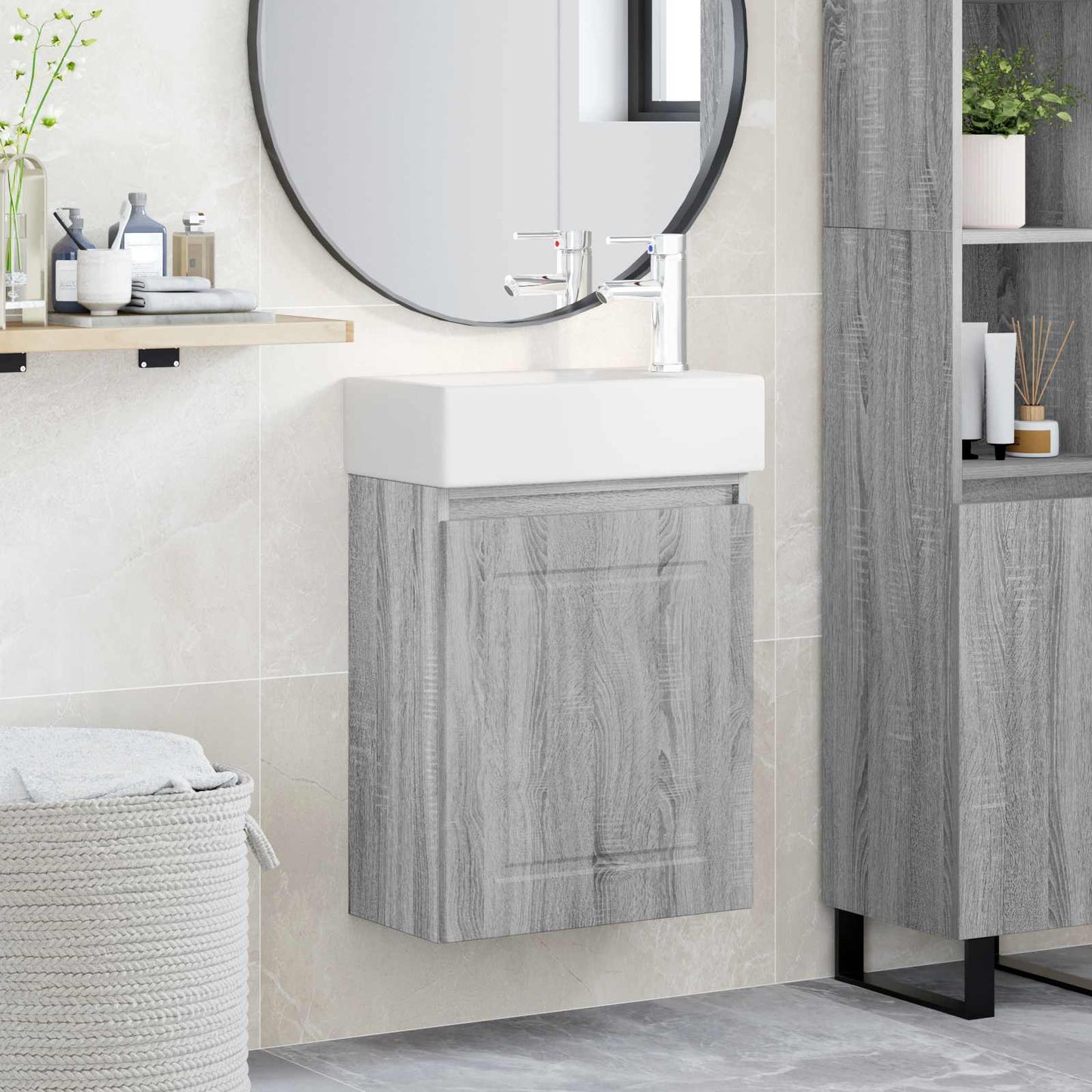 vidaXL Μονάδα μπάνιου με βρύση Γκρι Sonoma 45,5 x 22,5 x 84 εκ