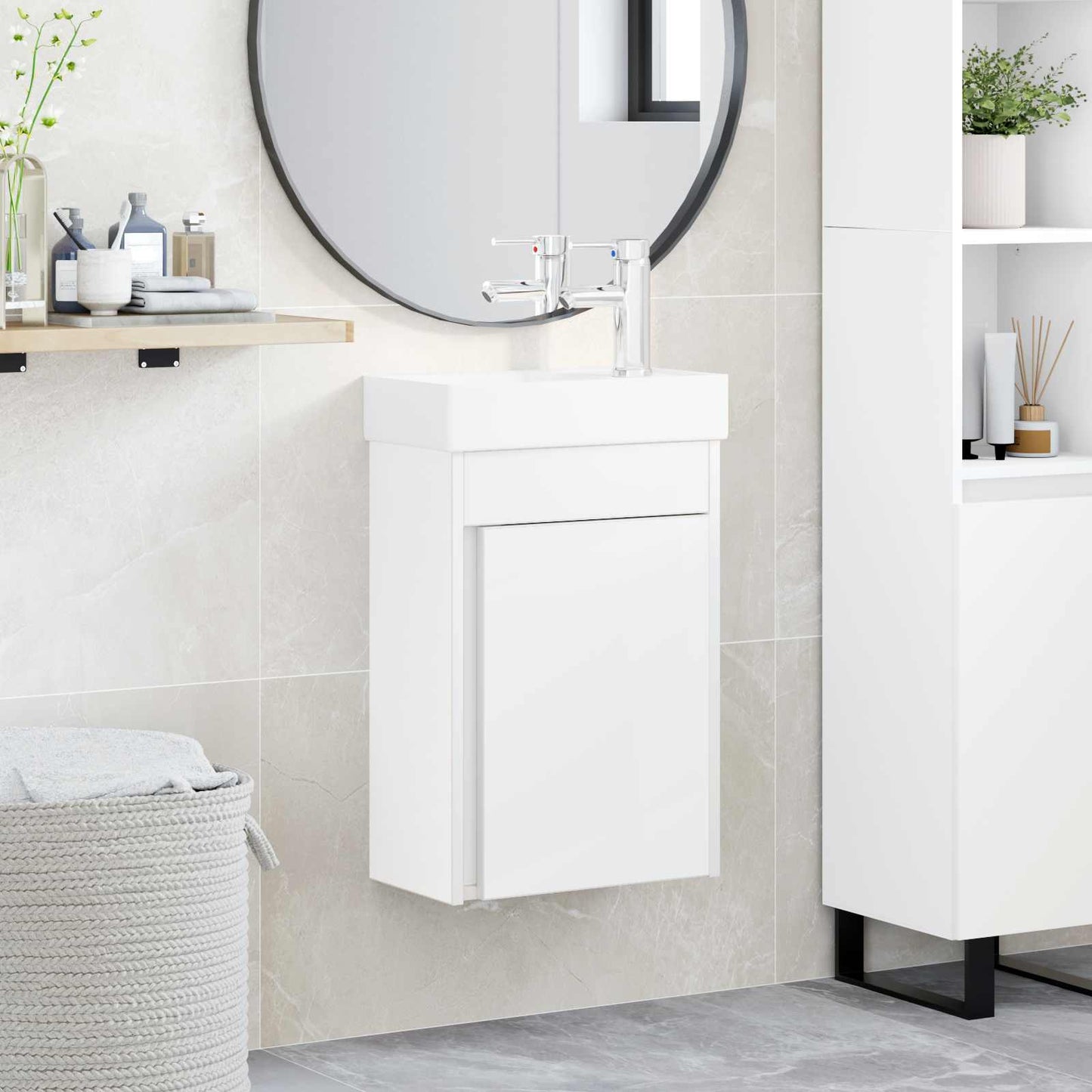 vidaXL Μονάδα μπάνιου με βρύση Λευκό 40,5 x 22,5 x 62 εκ.