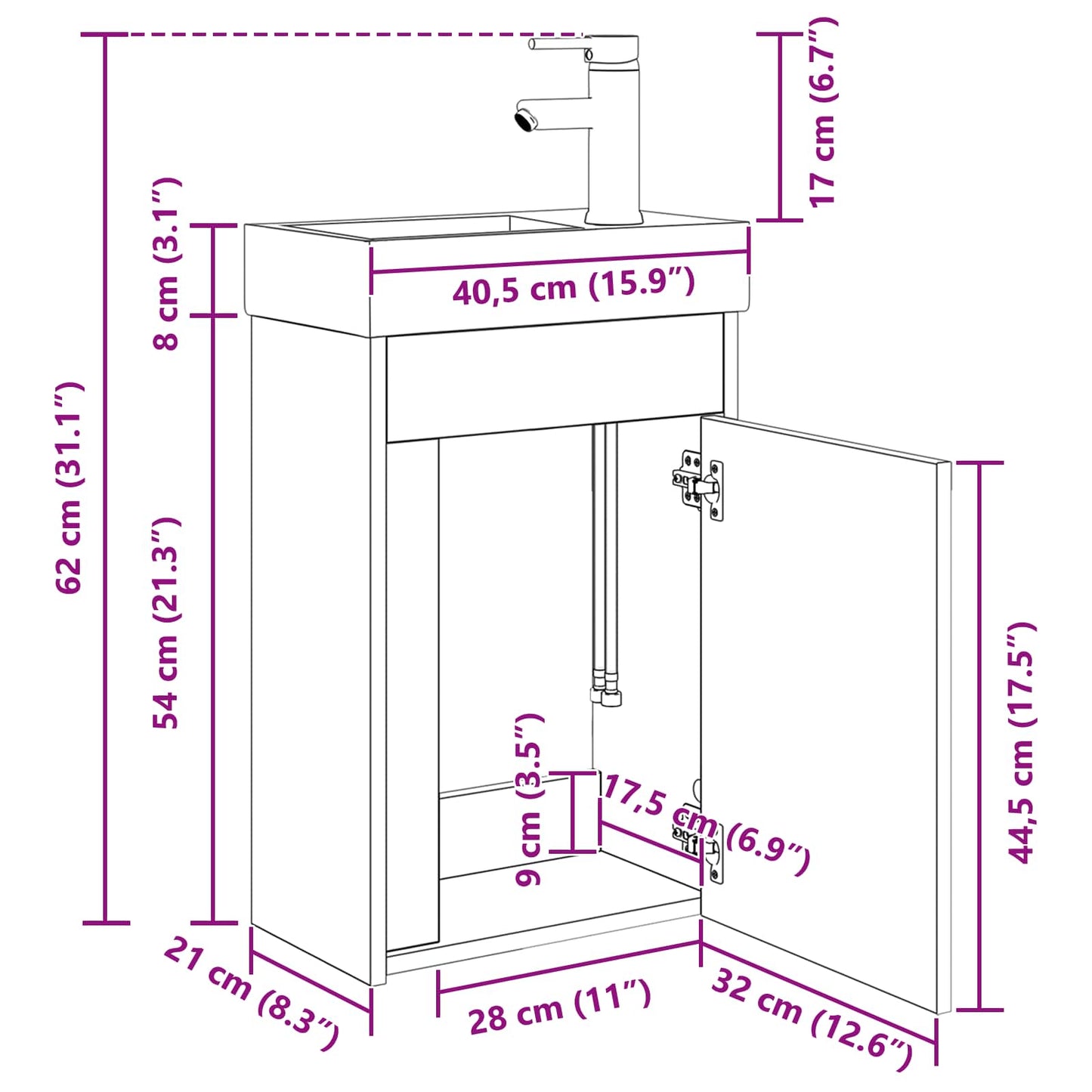 vidaXL Μονάδα μπάνιου με βρύση Sonoma Δρυς 40,5 x 22,5 x 62 εκ.