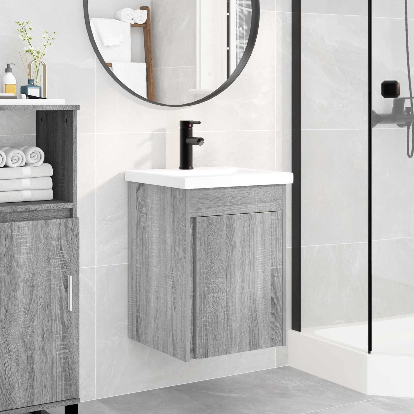 vidaXL Μονάδα μπάνιου με βρύση Γκρι Sonoma 42 x 40 x 74,5 εκ