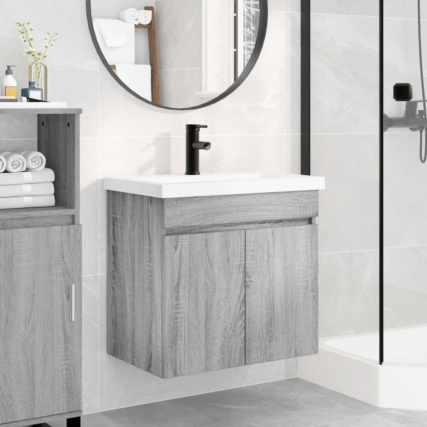 vidaXL Μονάδα μπάνιου με βρύση Γκρι Sonoma 61 x 40 x 74,5 εκ.