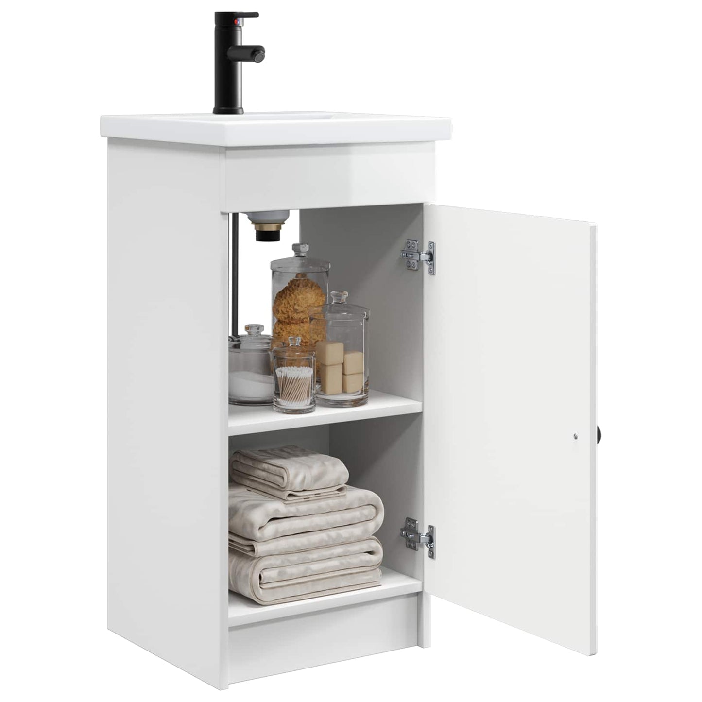 vidaXL Καθρέφτης μπάνιου με νιπτήρα Γυαλιστερό Λευκό 42 x 40 x 84,5 εκ