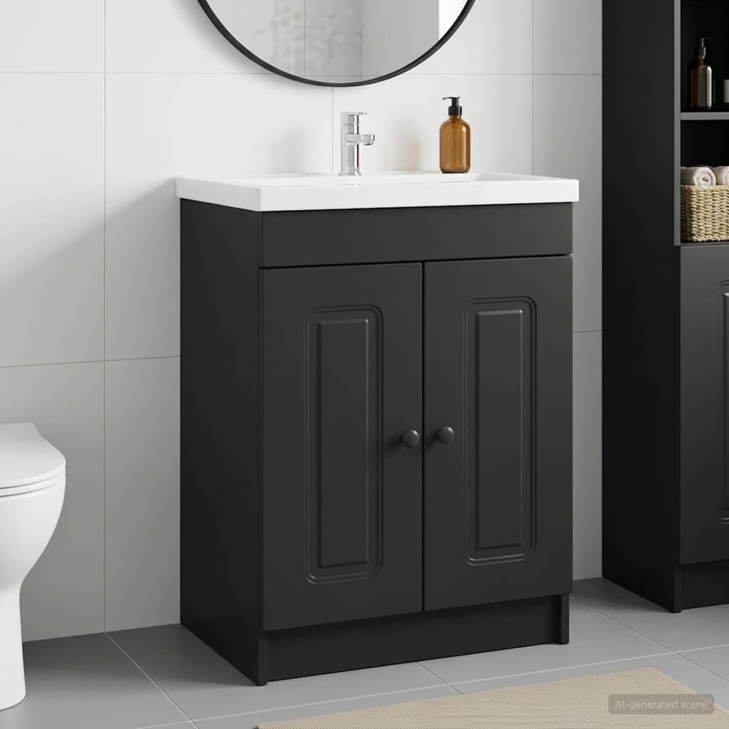 vidaXL Ντουλάπι κάτω από τον νιπτήρα Μαύρο 56 x 37,5 x 81 εκ
