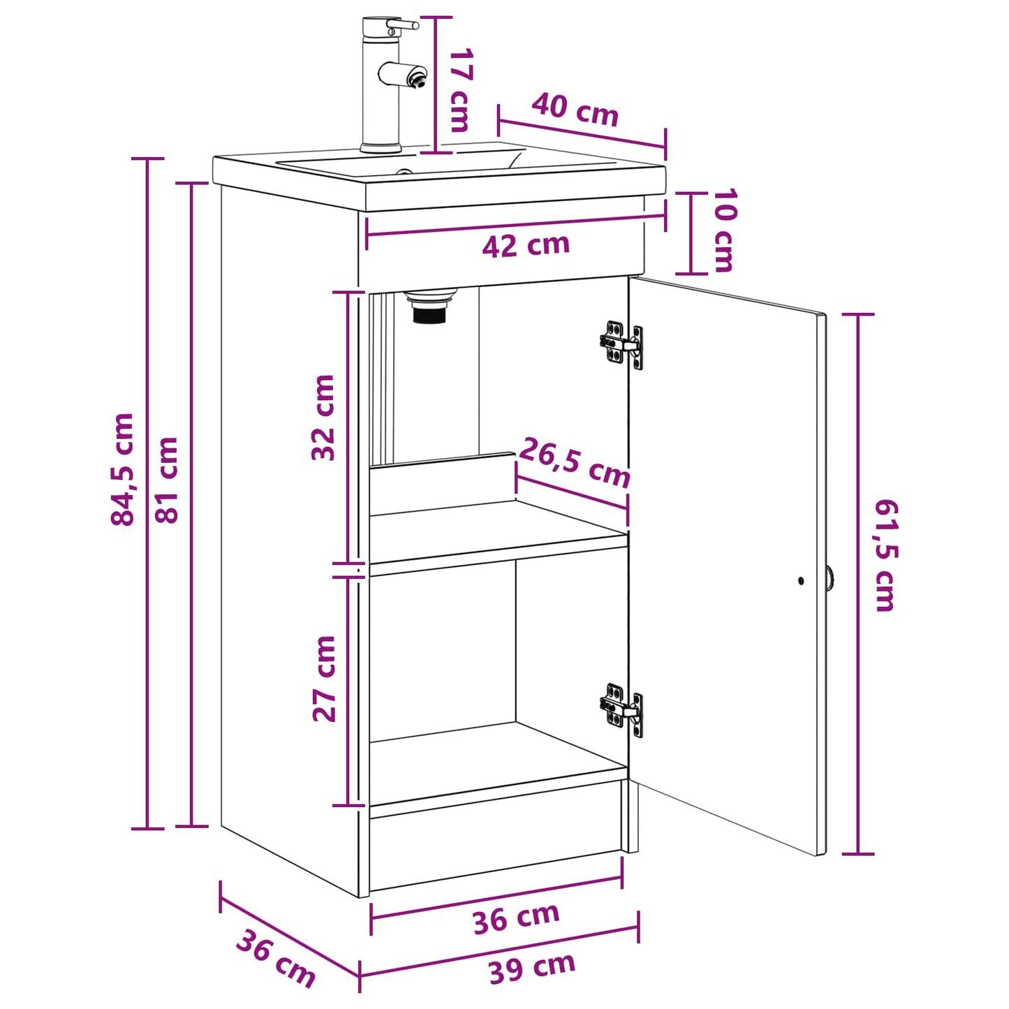 vidaXL Καθρέφτης μπάνιου με νιπτήρα Μαύρο 42 x 40 x 84,5 εκ