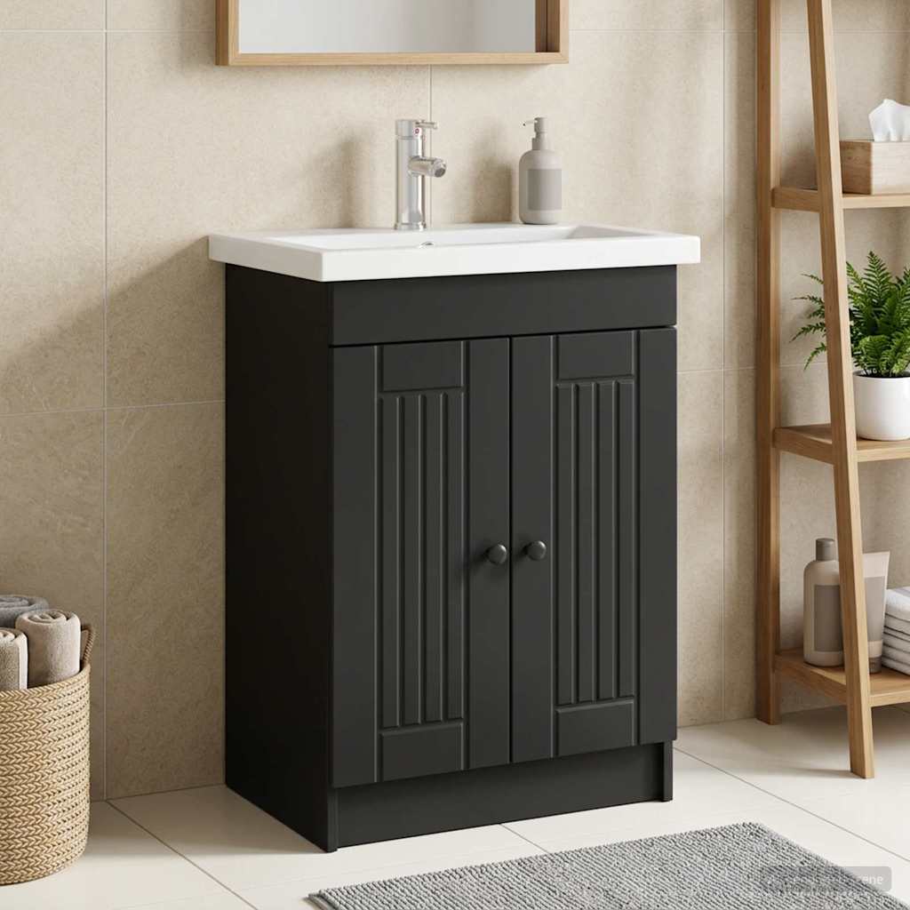 vidaXL Ντουλάπι κάτω από τον νιπτήρα Μαύρο 78,5 x 37,5 x 81 εκ