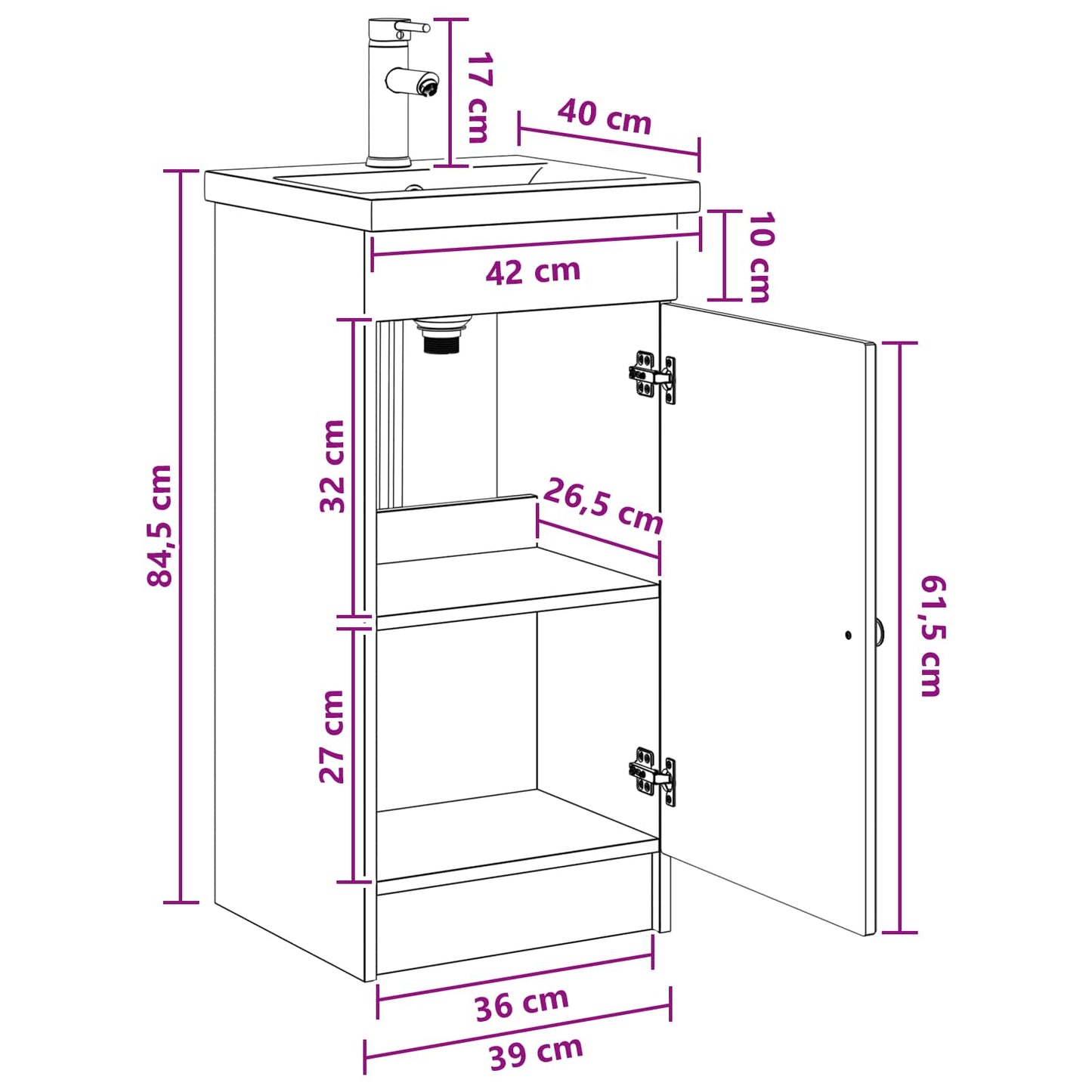 vidaXL Καθρέφτης μπάνιου με νιπτήρα Μαύρο 42 x 40 x 84,5 εκ