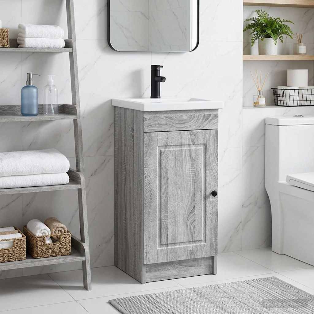vidaXL Καθρέφτης μπάνιου με νιπτήρα Γκρι Sonoma 42 x 40 x 84,5 εκ