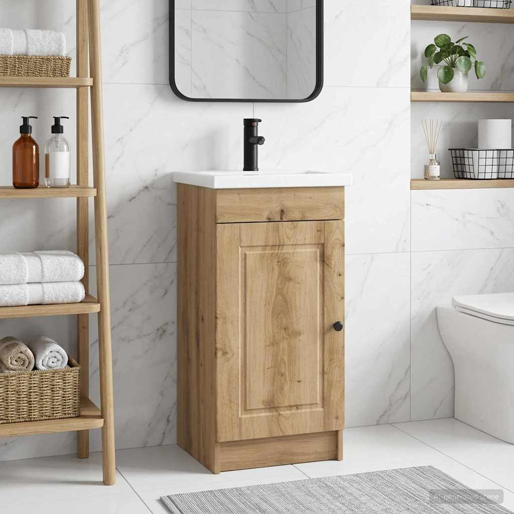 vidaXL Καθρέφτης μπάνιου με νιπτήρα Artisan Δρυς 42 x 40 x 84,5 εκ