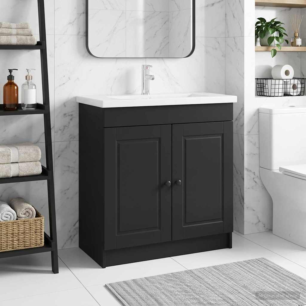 vidaXL Ντουλάπι κάτω από τον νιπτήρα Μαύρο 56 x 37,5 x 81 εκ