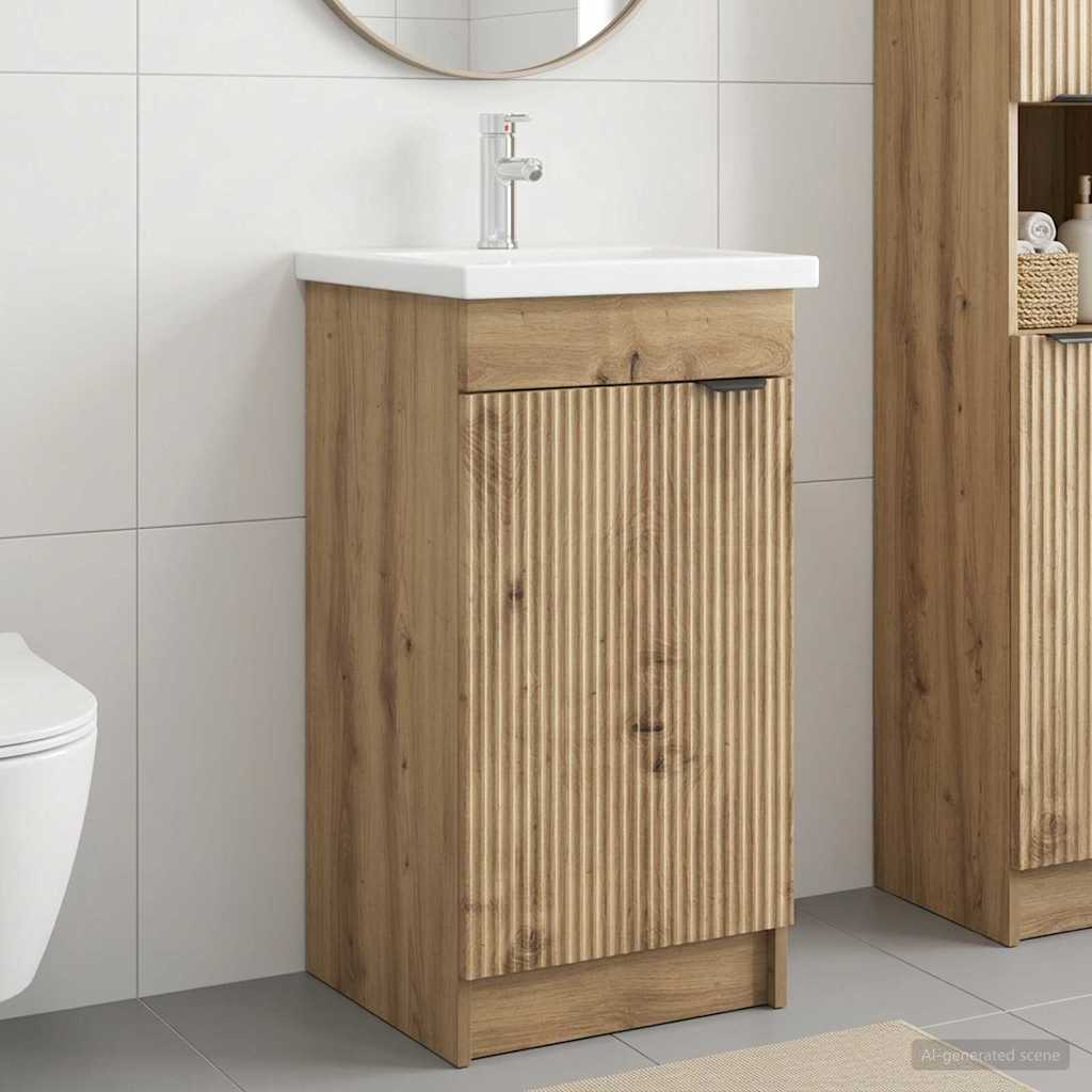 vidaXL Καθρέφτης μπάνιου με νιπτήρα Artisan Δρυς 42 x 40 x 84,5 εκ