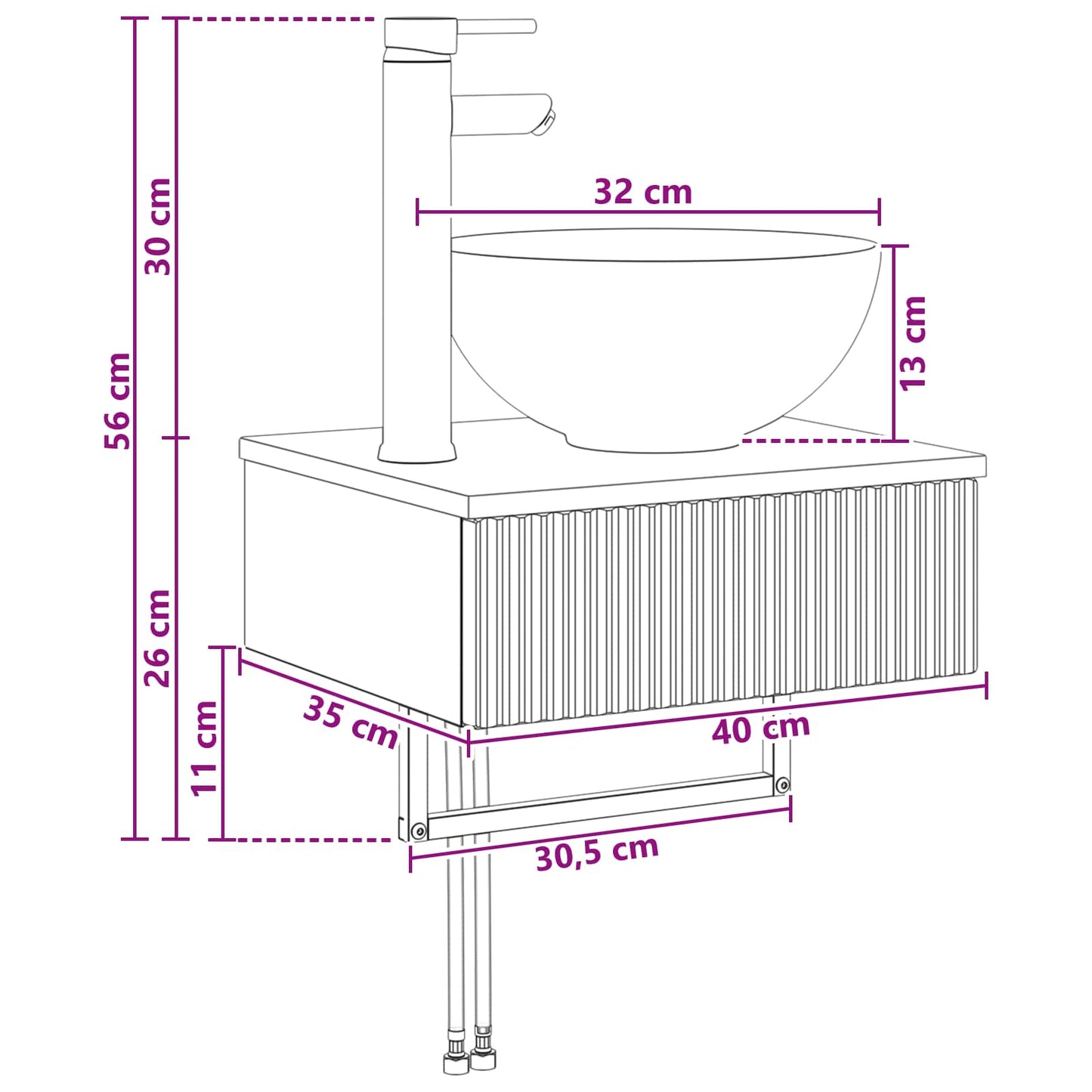 vidaXL Νιπτήρας Τοίχου Παλαιωμένο ξύλο 40 x 35 x 39 εκ.