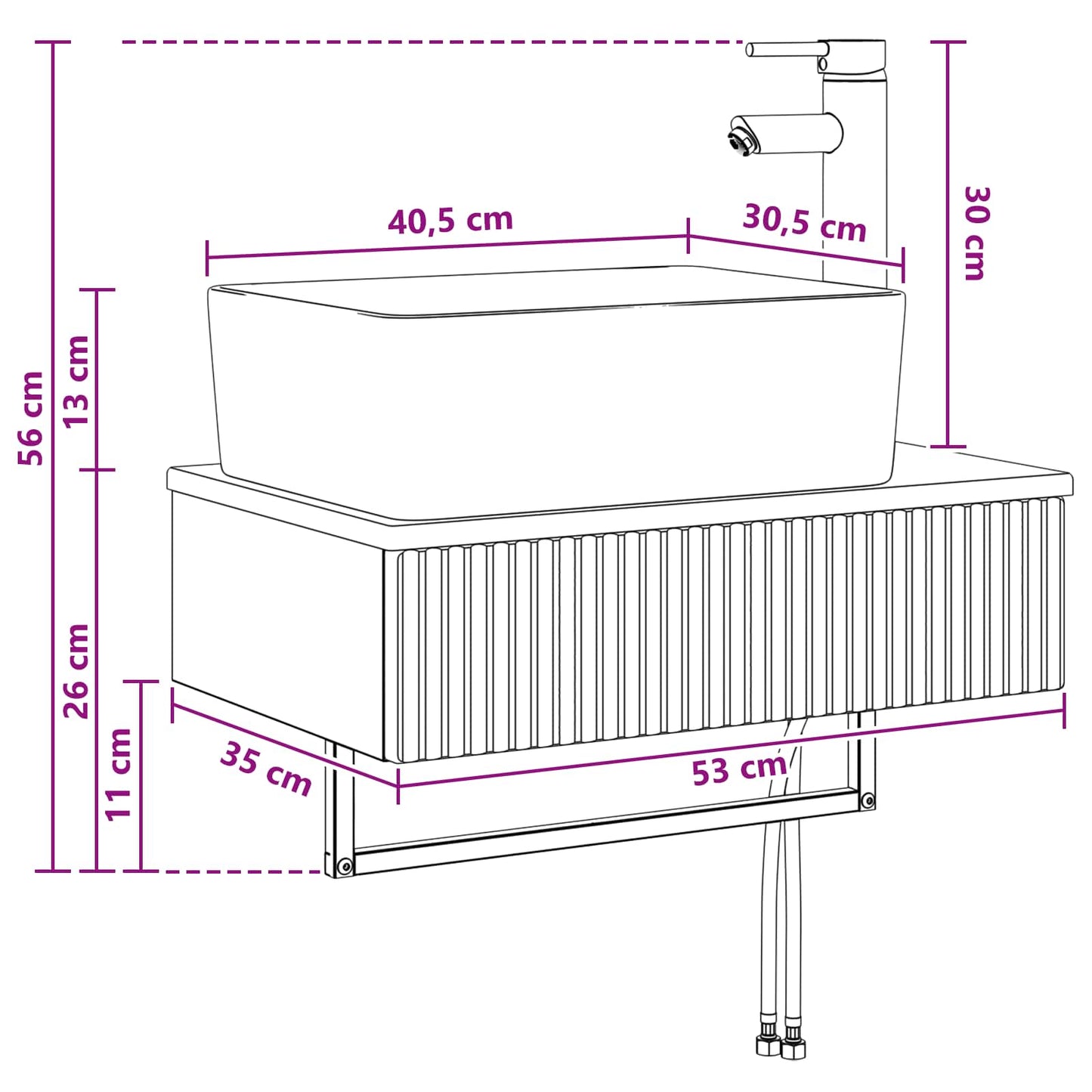 vidaXL Νιπτήρας Τοίχου Παλαιωμένο ξύλο 53 x 35 x 39 εκ
