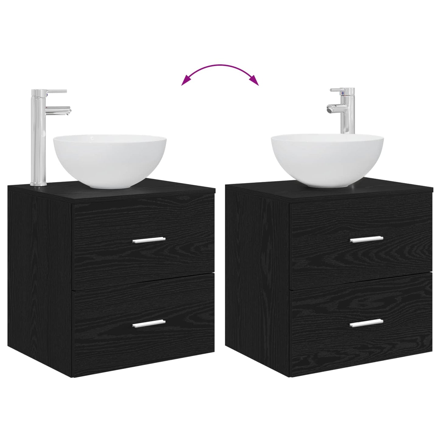 vidaXL Τοίχου Νιπτήρας Βανίτα Μαύρη Δρυς 49,5 x 35 x 63 εκ