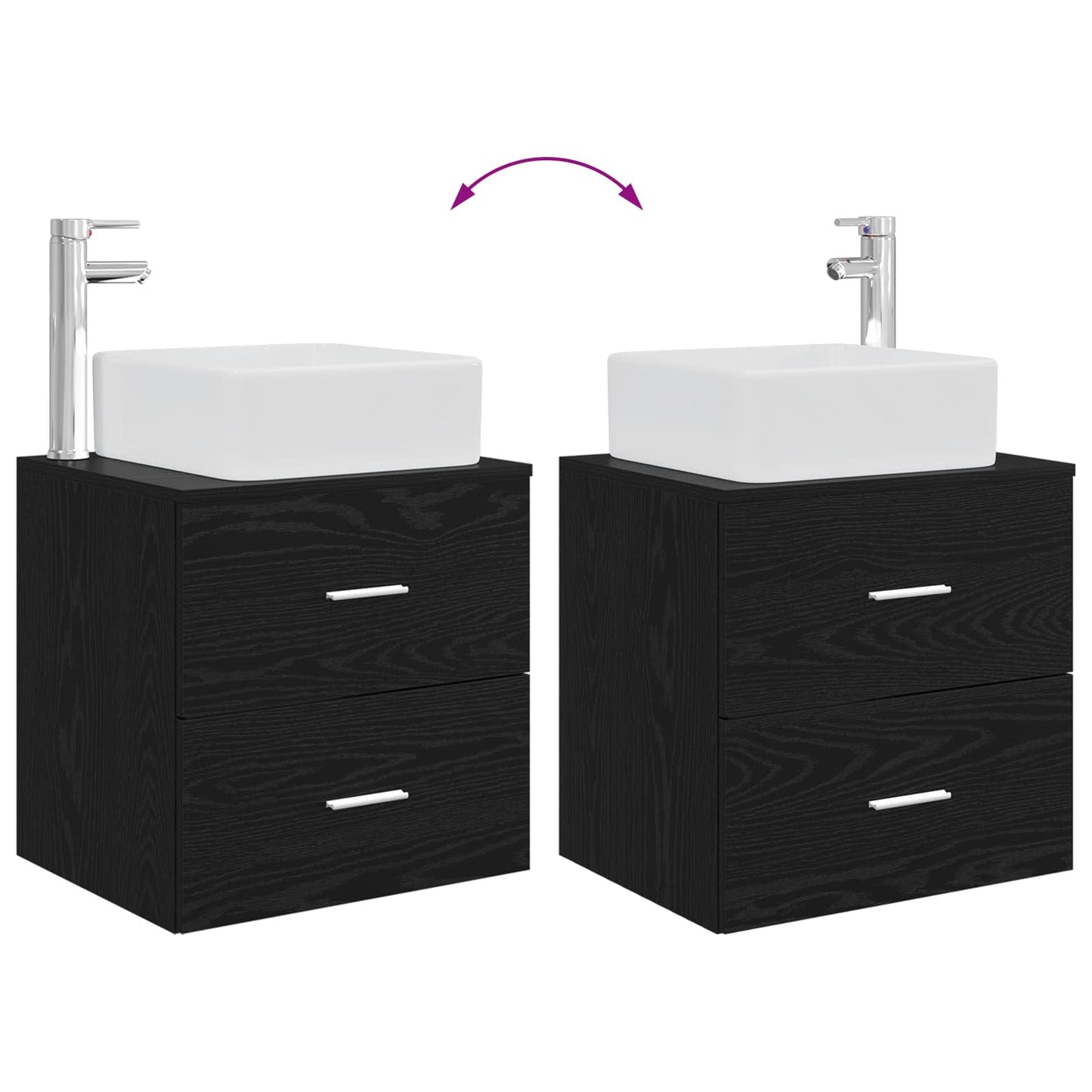 vidaXL Επιτοίχια Λεκάνη Έπιπλο Μαύρη Δρυς 53 x 34,5 x 63 εκ