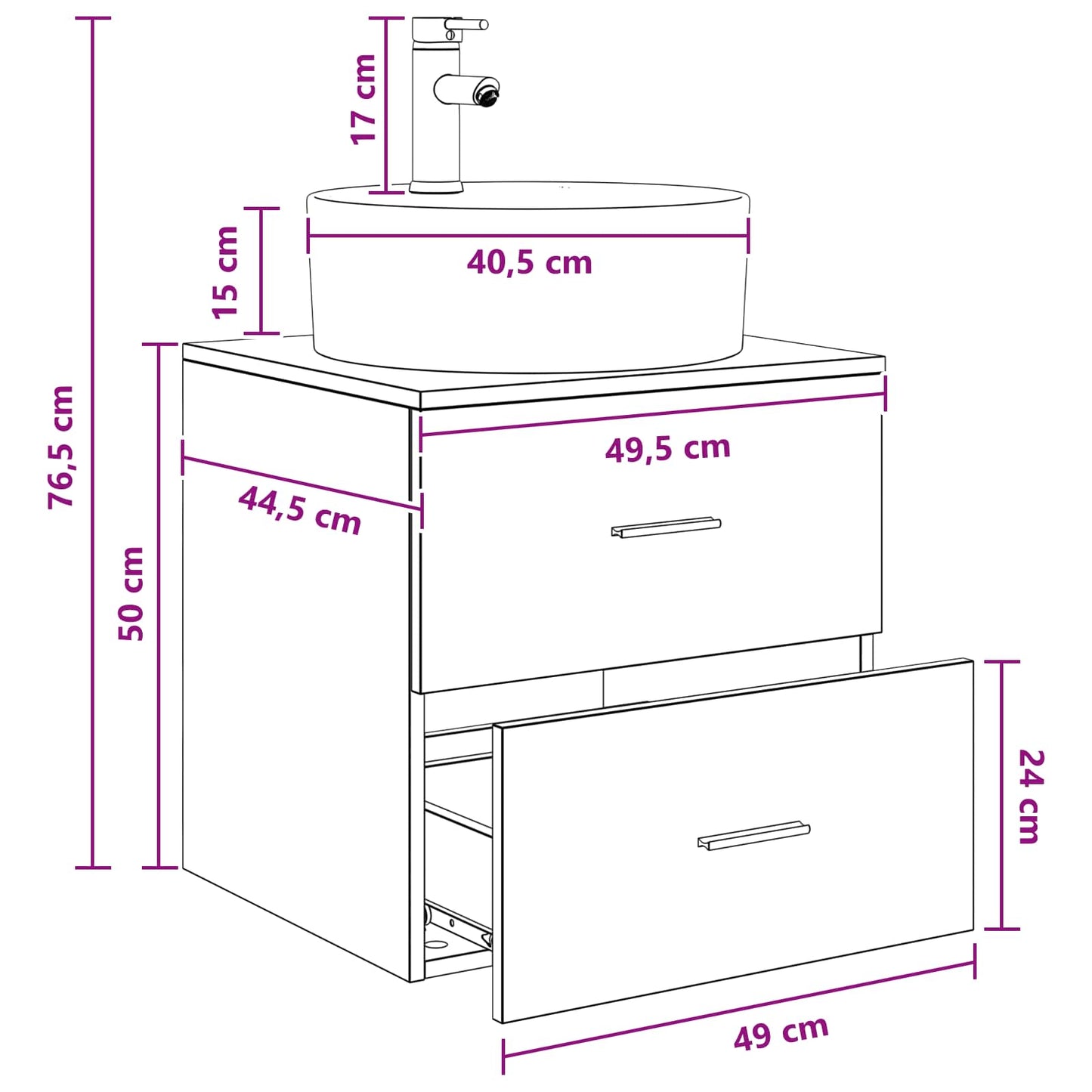 vidaXL Επιτοίχια Λεκάνη Έπιπλο Artisan Δρυς 49,5 x 44,5 x 65 εκ
