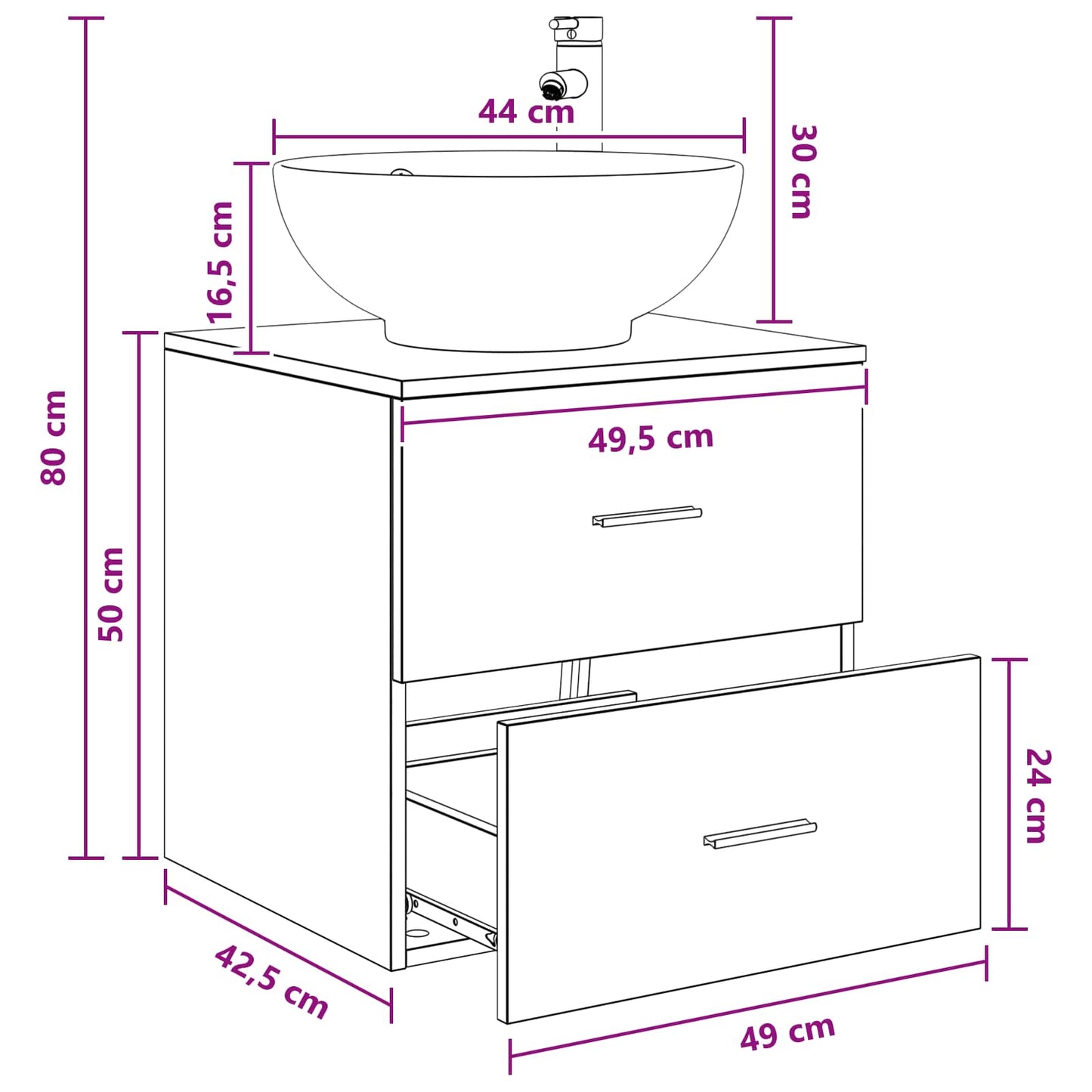 vidaXL Επιτοίχια Λεκάνη Έπιπλο Γκρι Sonoma 49,5 x 44,5 x 66,5 εκ.
