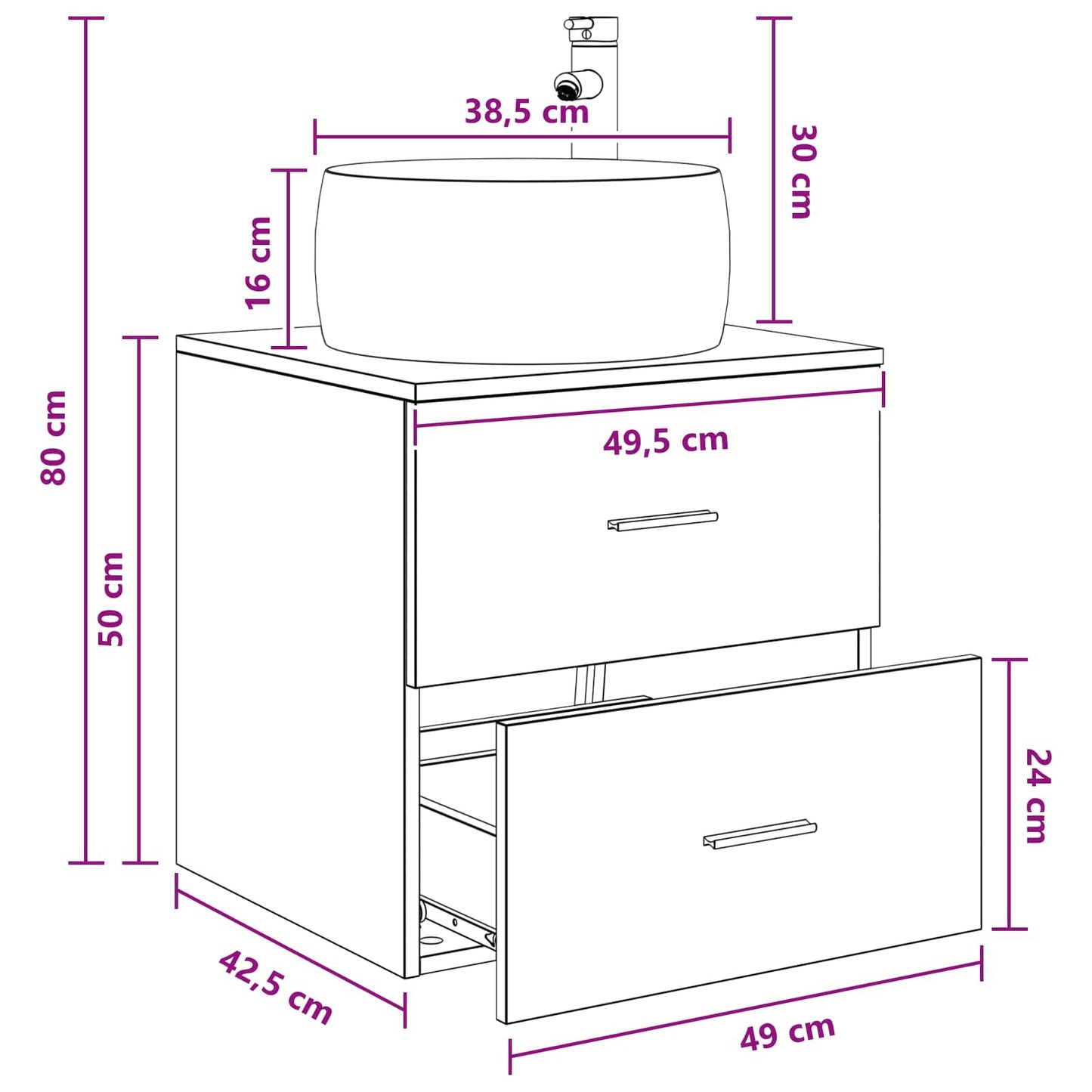 vidaXL Επιτοίχια Λεκάνη Έπιπλο Γκρι Sonoma 49,5 x 44,5 x 66 εκ