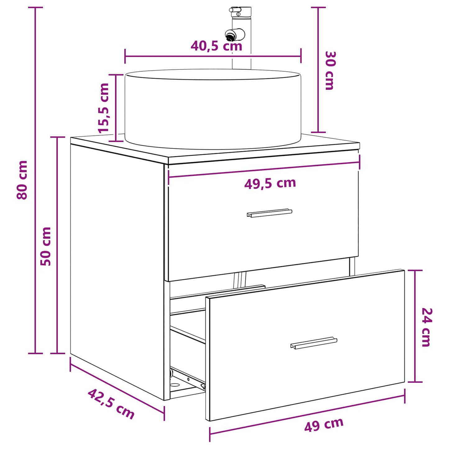 vidaXL Επιτοίχια Λεκάνη Έπιπλο Γκρι Sonoma 49,5 x 44,5 x 65,5 εκ