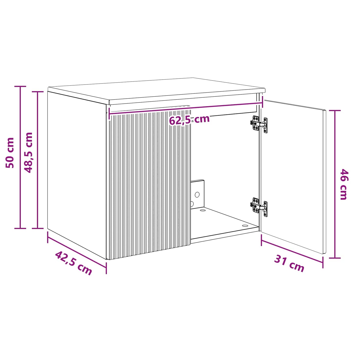 vidaXL Τοίχου Ντουλάπα Μπάνιου Μαύρο 62,5 x 44,5 x 50 εκ.
