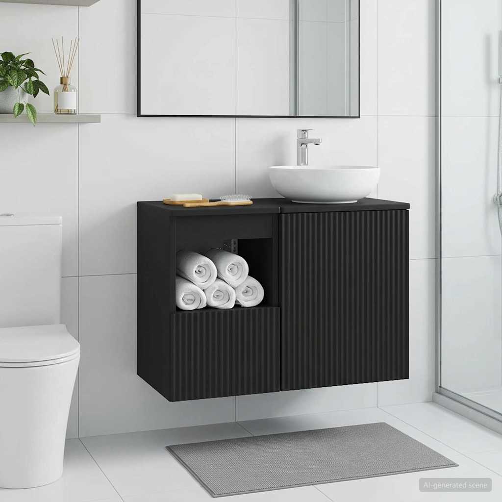 vidaXL Ντουλάπι Μπάνιου Μαύρο 30 x 41 x 50 εκ. Επεξεργασμένο Ξύλο