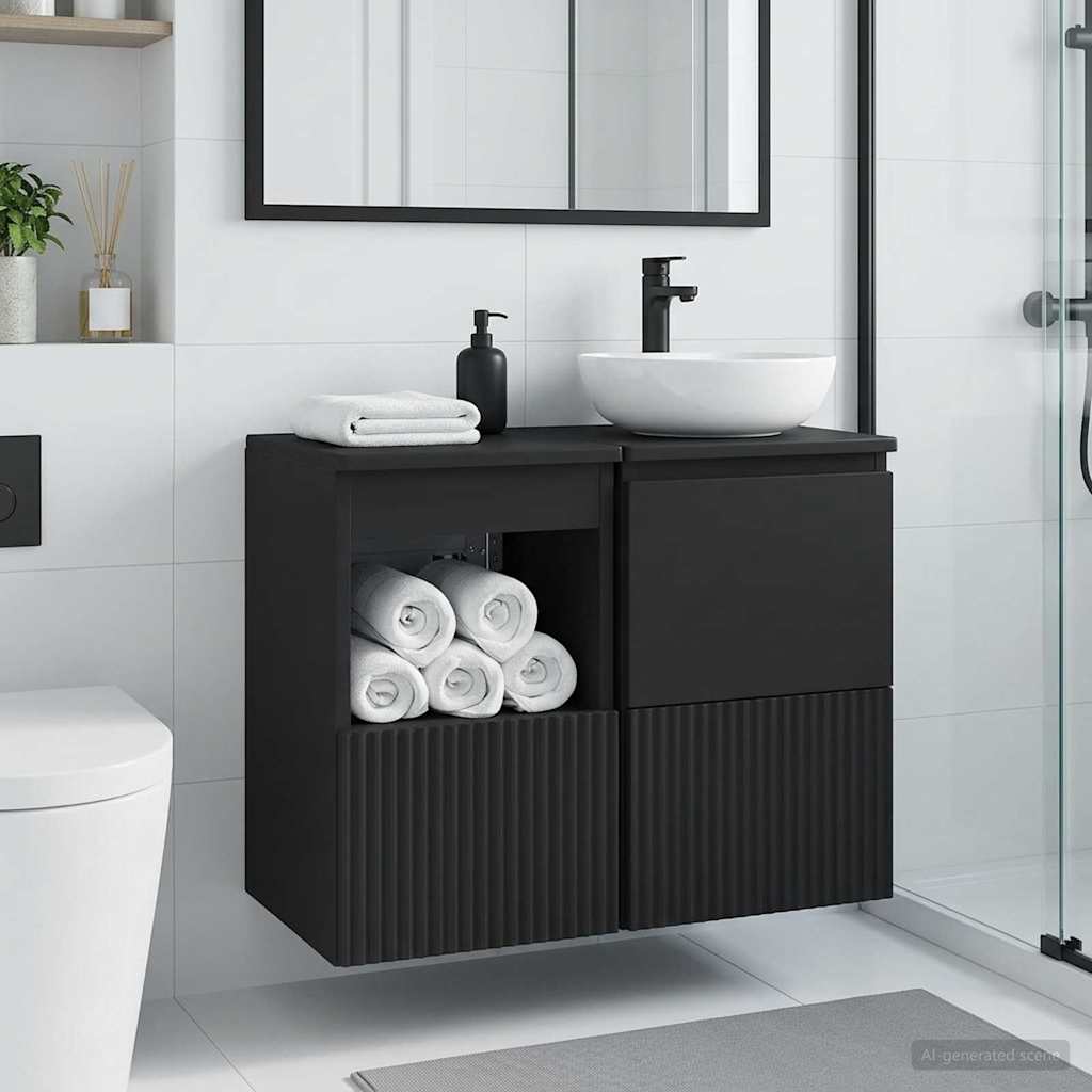 vidaXL Ντουλάπι Μπάνιου Μαύρο 30 x 44,5 x 50 εκ. Επεξεργασμένο Ξύλο