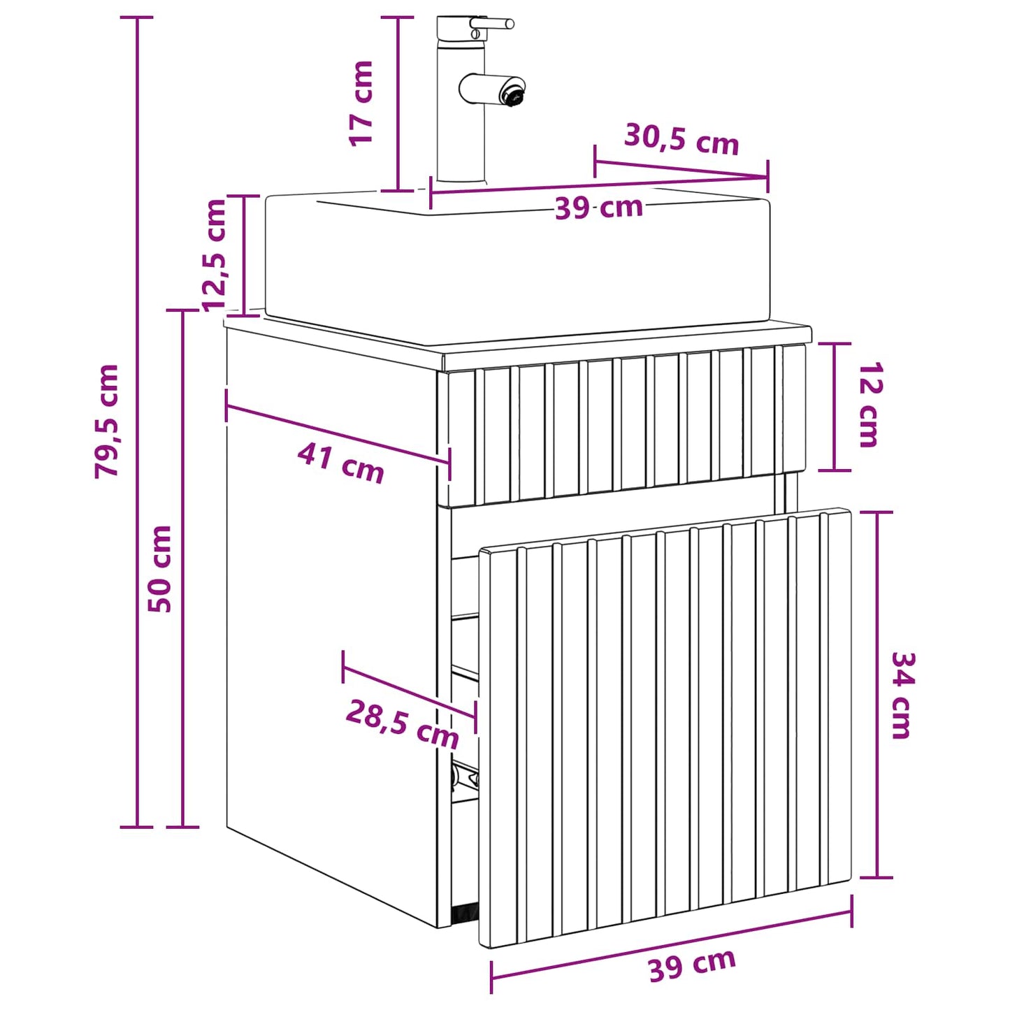 vidaXL Νιπτήρας Τοίχου Παλαιωμένο ξύλο 39 x 41 x 62,5 εκ