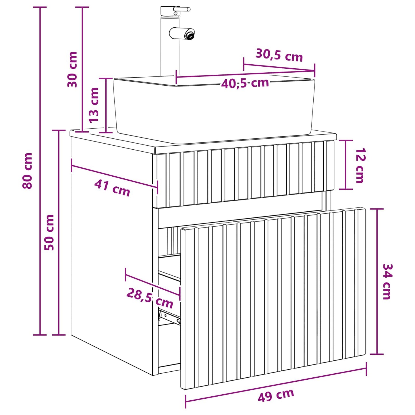 vidaXL Επιτοίχιος νιπτήρας βανίλιας Sonoma Δρυς 49 x 41 x 63 εκ.