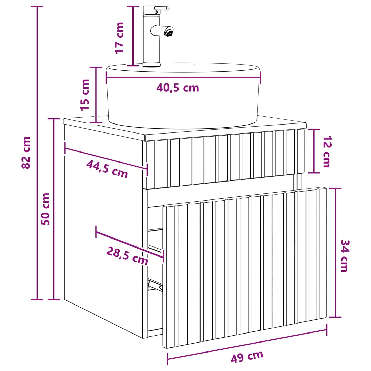 vidaXL Επιτοίχιος νιπτήρας βανίλιας Artisan Δρυς 49 x 44,5 x 65 εκ