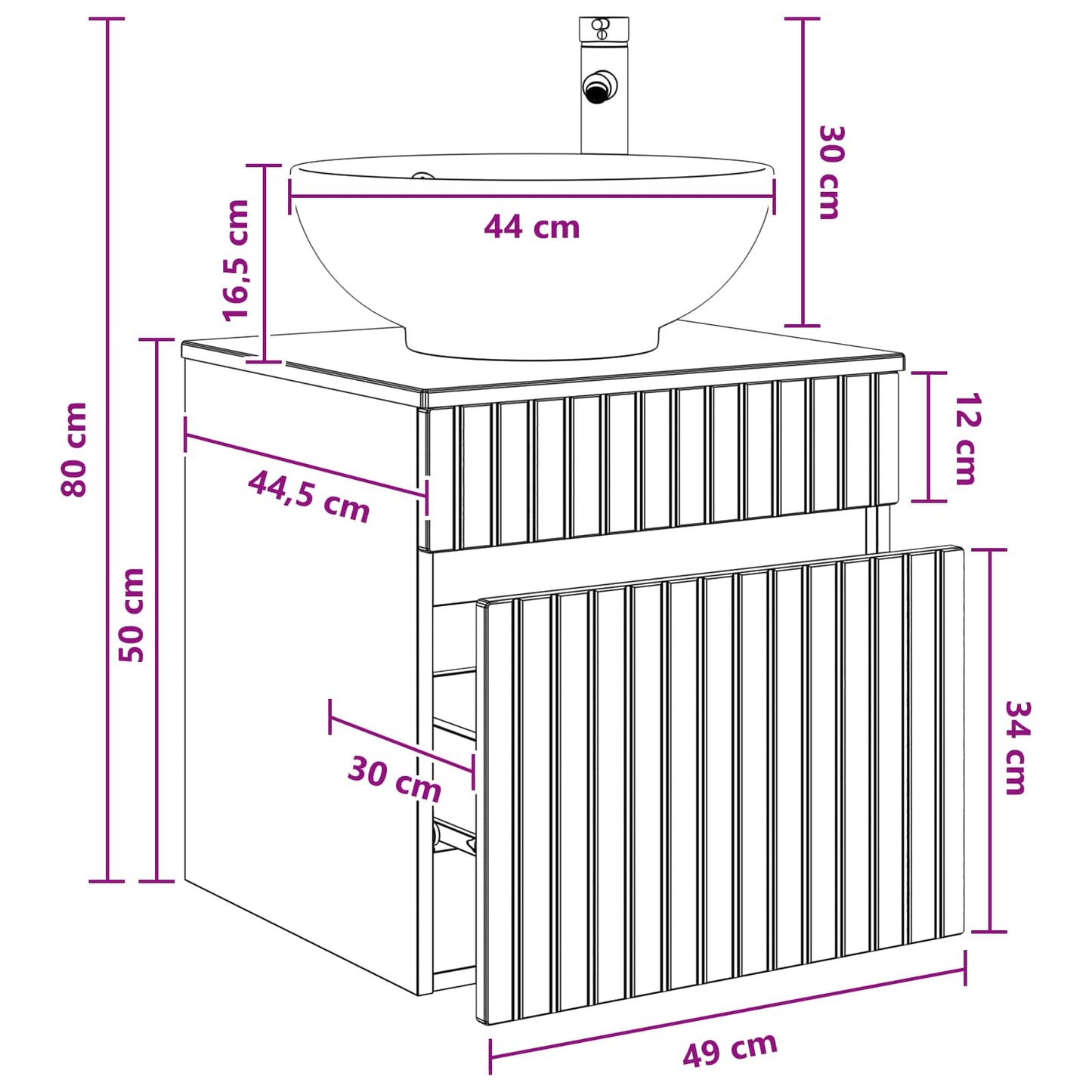 vidaXL Επιτοίχιος νιπτήρας βανίλιας Artisan Δρυς 49 x 44,5 x 66,5 εκ