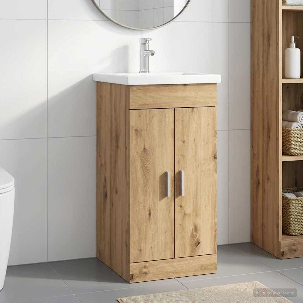 vidaXL Καθρέφτης μπάνιου με νιπτήρα Artisan Δρυς 42 x 40 x 84,5 εκ