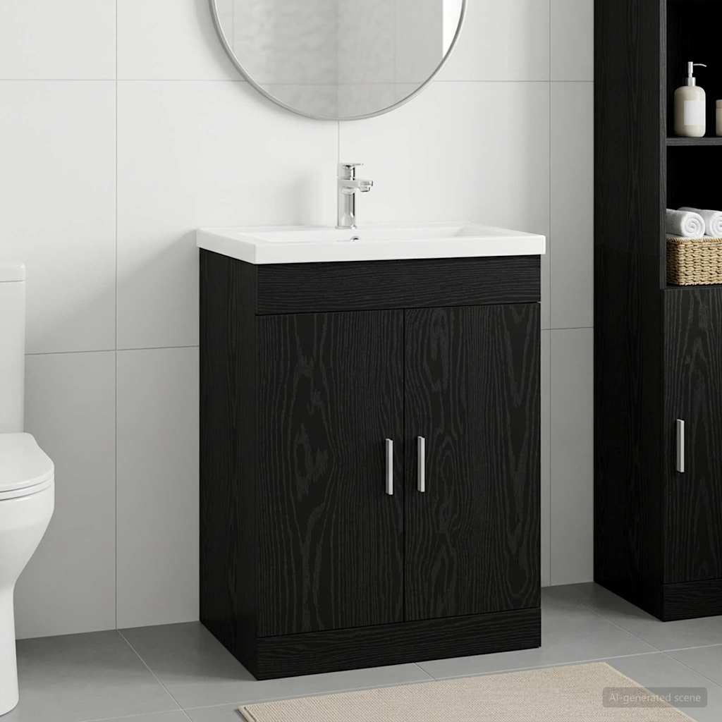 vidaXL Ντουλάπι Κάτω από τον Νιπτήρα Μαύρη Δρυς 56 x 37,5 x 81 εκ