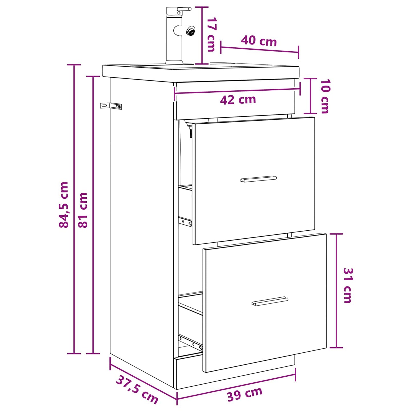 vidaXL Καθρέφτης μπάνιου με νιπτήρα Sonoma Δρυς 42 x 40 x 84,5 εκ