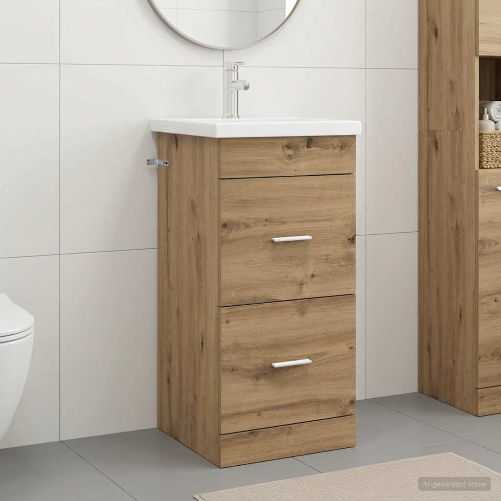 vidaXL Καθρέφτης μπάνιου με νιπτήρα Artisan Δρυς 42 x 40 x 84,5 εκ