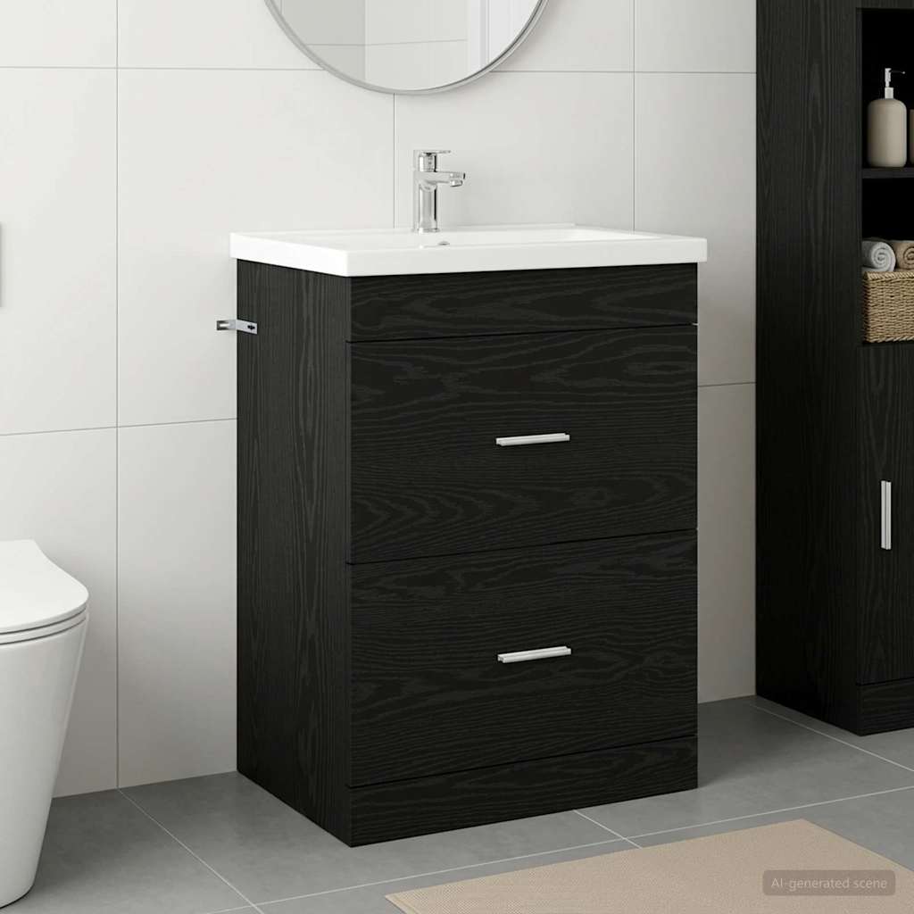vidaXL Ντουλάπι Κάτω από τον Νιπτήρα Μαύρη Δρυς 56 x 37,5 x 81 εκ