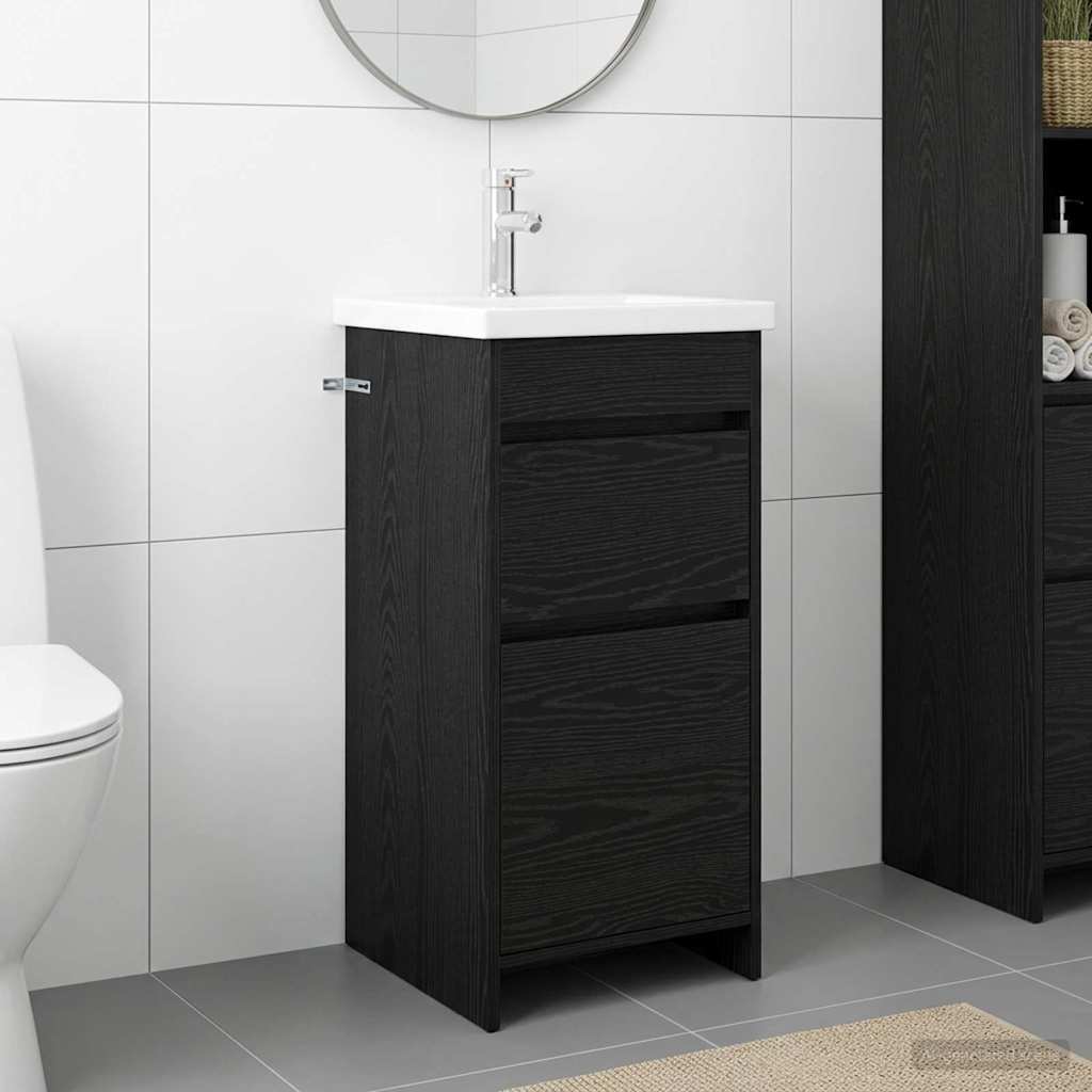 vidaXL Καθρέφτης μπάνιου με νιπτήρα Μαύρη Δρυς 42 x 40 x 84,5 εκ