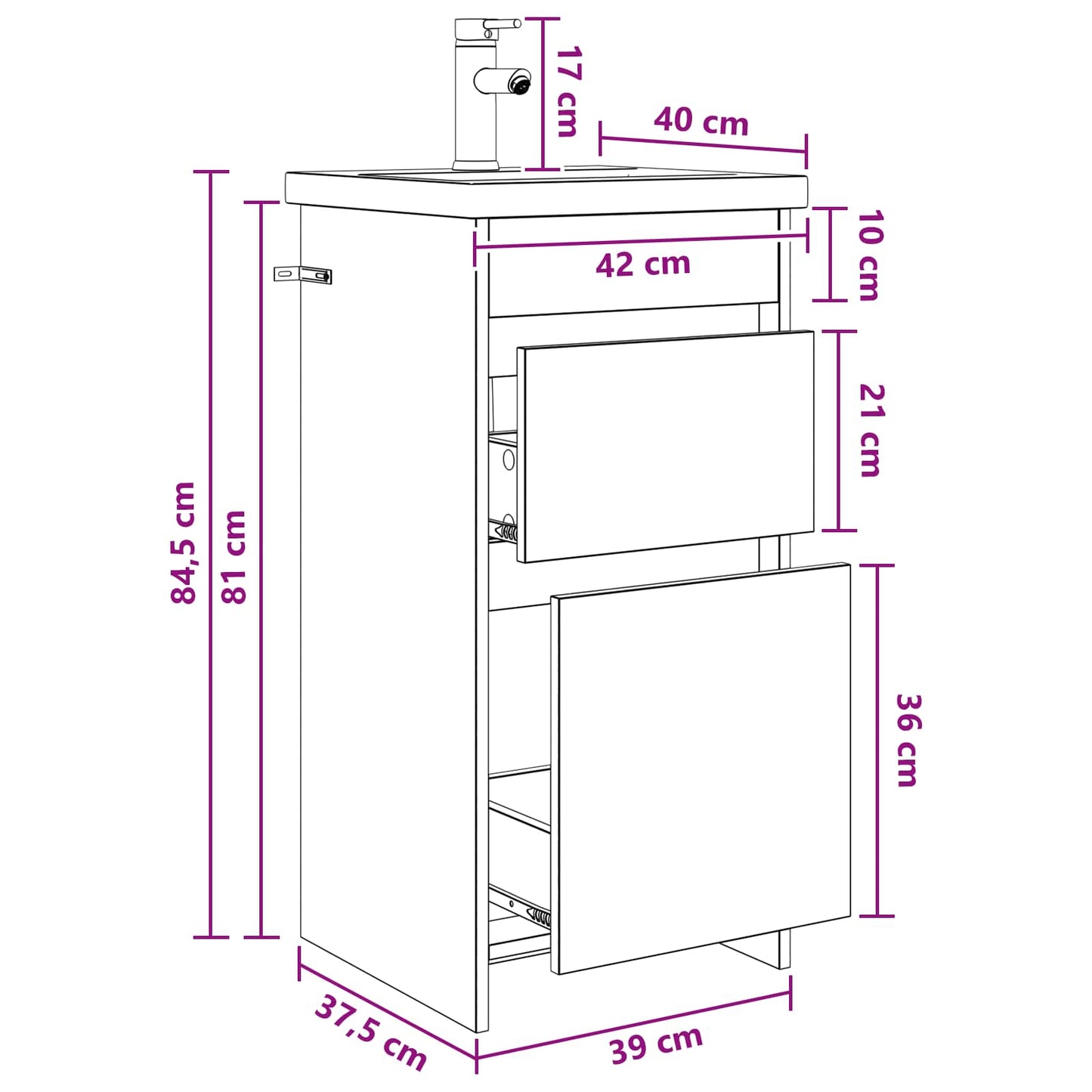 vidaXL Καθρέφτης μπάνιου με νιπτήρα Sonoma Δρυς 42 x 40 x 84,5 εκ
