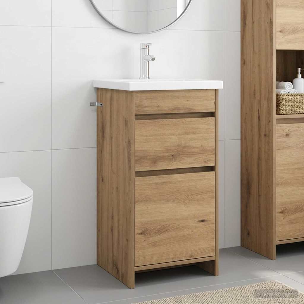 vidaXL Καθρέφτης μπάνιου με νιπτήρα Artisan Δρυς 42 x 40 x 84,5 εκ