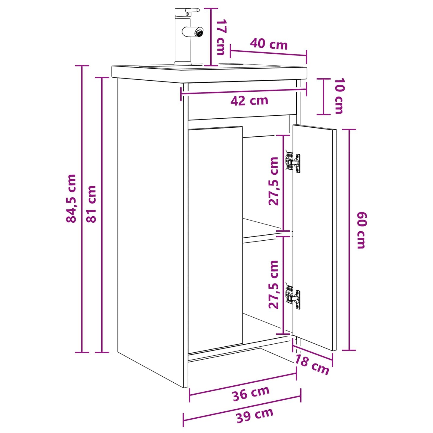 vidaXL Καθρέφτης μπάνιου με νιπτήρα Μαύρη Δρυς 42 x 40 x 84,5 εκ