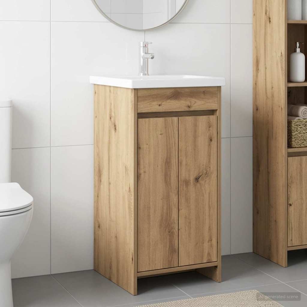 vidaXL Καθρέφτης μπάνιου με νιπτήρα Artisan Δρυς 42 x 40 x 84,5 εκ